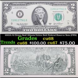 2003A $2 Green Seal Atlanta Green Seal Federal Reserve Note (FRN) Grades Gem++ CU