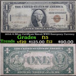 1935A $1 Silver Certificate Hawaii WWII Emergency Currency Grades f+