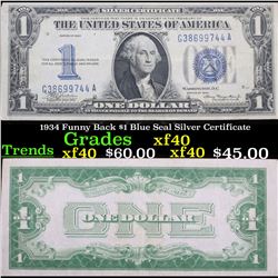 1934 Funny Back $1 Blue Seal Silver Certificate Grades xf