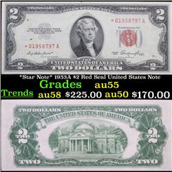 *Star Note* 1953A $2 Red Seal United States Note Grades Choice AU