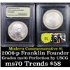 Image 1 : 2006-p Ben Franklin Founding Father Modern Commem Dollar $1 Graded ms70, Perfection By USCG