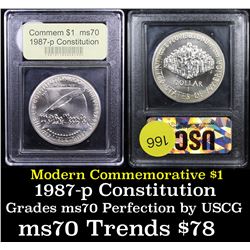 1987-p Constitution Bicentennial Modern Commem Dollar $1 Graded ms70, Perfection By USCG