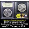 Image 1 : 1987-p Constitution Bicentennial Modern Commem Dollar $1 Graded ms70, Perfection By USCG