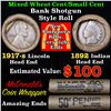 Image 1 : Mixed small cents 1c orig shotgun roll, 1917-s Wheat Cent, 1892 Indian Cent other end, McDnalds Wrap