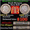 Image 1 : Mixed small cents 1c orig shotgun roll, 1911-d Wheat Cent, 1899 Indian Cent other end, McDonalds Wra