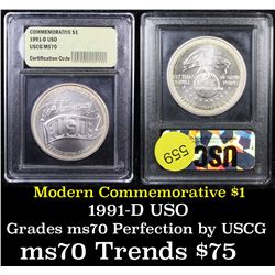 1991-d USO Modern Commem Dollar $1 Graded ms70, Perfection By USCG