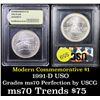 Image 1 : 1991-d USO Modern Commem Dollar $1 Graded ms70, Perfection By USCG