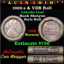 Lincoln Wheat cent 1c orig roll, 1909-s end, VDB other end Grades