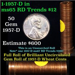 ***Auction Highlight*** Uncirculated Lincoln 1c roll 1957-d 50 pcs Grades (fc)