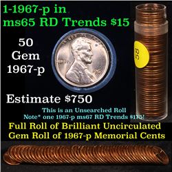 ***Auction Highlight*** Uncirculated Lincoln 1c roll, 1967-p 50 pcs Grades (fc)