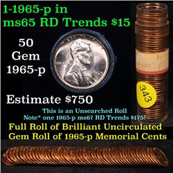 ***Auction Highlight*** Uncirculated Lincoln 1c roll, 1965-p Micro Y 50 pcs Grades (fc)