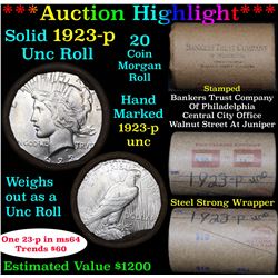 ***Auction Highlight*** 1923-p Uncirculated Peace Dollar Shotgun Roll (fc)