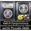 Image 1 : ***Auction Highlight*** 1989-d Congress Modern Commem Dollar $1 Graded ms70, Perfection By USCG (fc)