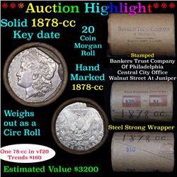 ***Auction Highlight*** Full solid Key date 1878-cc Morgan silver dollar roll, 20 coins (fc)