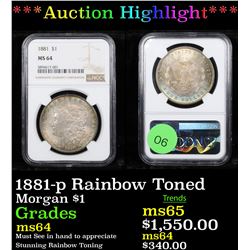 ***Auction Highlight*** 1881-p Rainbow Toned Morgan Dollar $1 Graded ms64 By NGC (fc)