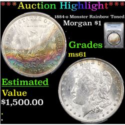 ***Auction Highlight*** PCGS 1884-o Monster Rainbow Toned Morgan Dollar $1 Graded ms61 By PCGS (fc)