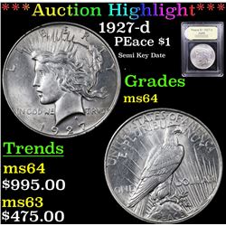 ***Auction Highlight*** 1927-d Peace Dollar $1 Graded Choice Unc By USCG (fc)