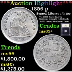 ***Auction Highlight*** 1856-p Seated Liberty Half Dime 1/2 10c Graded GEM+ Unc By USCG (fc)