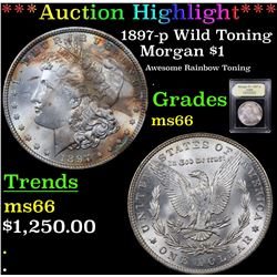 ***Auction Highlight*** 1897-p Wild Toning Morgan Dollar $1 Graded GEM+ Unc By USCG (fc)