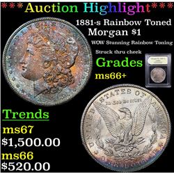 ***Auction Highlight*** 1881-s Rainbow Toned Morgan Dollar $1 Graded GEM++ Unc By USCG (fc)