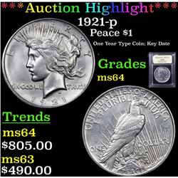 ***Auction Highlight*** 1921-p Peace Dollar $1 Graded Choice Unc By USCG (fc)