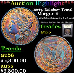 ***Auction Highlight*** 1894-p Rainbow Toned Morgan Dollar $1 Graded Choice AU By USCG (fc)