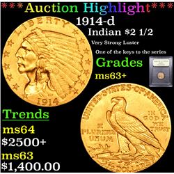 ***Auction Highlight*** 1914-d Gold Indian Quarter Eagle $2 1/2 Graded Select+ Unc By USCG (fc)