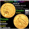 Image 1 : ***Auction Highlight*** 1914-d Gold Indian Quarter Eagle $2 1/2 Graded Select+ Unc By USCG (fc)