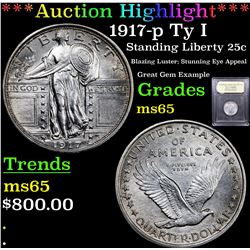 ***Auction Highlight*** 1917-p Ty I Standing Liberty Quarter 25c Graded GEM Unc By USCG (fc)