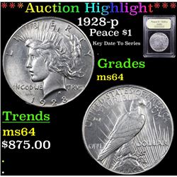 ***Auction Highlight*** 1928-p Peace Dollar $1 Graded Choice Unc By USCG (fc)