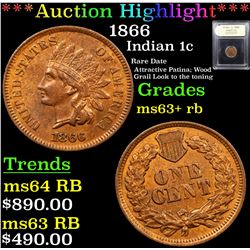 ***Auction Highlight*** 1866 Indian Cent 1c Graded Select+ Unc RB By USCG (fc)