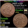 Image 1 : ***Auction Highlight*** 1802 s-237 Draped Bust Large Cent 1c Graded vf++ By USCG (fc)