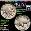 Image 1 : ***Auction Highlight*** 1913-s Ty I Buffalo Nickel 5c Graded GEM Unc By USCG (fc)