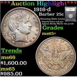 ***Auction Highlight*** 1916-d Barber Quarter 25c Graded GEM+ Unc By USCG (fc)