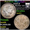 Image 1 : ***Auction Highlight*** 1916-d Barber Quarter 25c Graded GEM+ Unc By USCG (fc)