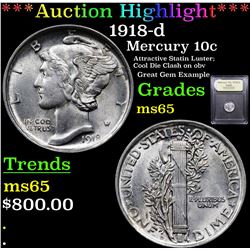 ***Auction Highlight*** 1918-d Mercury Dime 10c Graded GEM Unc By USCG (fc)