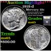 Image 1 : ***Auction Highlight*** 1918-d Mercury Dime 10c Graded GEM Unc By USCG (fc)