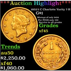 ***Auction Highlight*** 1852/1 C Charlotte Varity 7-H Gold Dollar $1 Graded xf+ By USCG (fc)