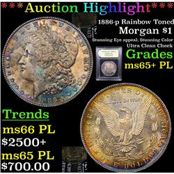 ***Auction Highlight*** 1886-p Rainbow Toned Morgan Dollar $1 Graded GEM+ PL By USCG (fc)