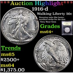 ***Auction Highlight*** 1916-d Walking Liberty Half Dollar 50c Graded Choice+ Unc By USCG (fc)