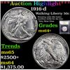 Image 1 : ***Auction Highlight*** 1916-d Walking Liberty Half Dollar 50c Graded Choice+ Unc By USCG (fc)