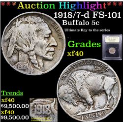 ***Auction Highlight*** 1918/7-d FS-101 Buffalo Nickel 5c Graded xf By USCG (fc)