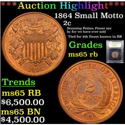 ***Auction Highlight*** 1864 Small Motto Two Cent Piece 2c Graded GEM Unc RB By USCG (fc)