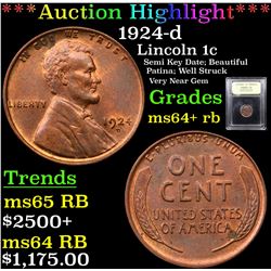 ***Auction Highlight*** 1924-d Lincoln Cent 1c Graded Choice+ Unc RB By USCG (fc)