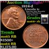 Image 1 : ***Auction Highlight*** 1924-d Lincoln Cent 1c Graded Choice+ Unc RB By USCG (fc)