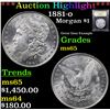Image 1 : ***Auction Highlight*** 1881-o Morgan Dollar $1 Graded GEM Unc By USCG (fc)