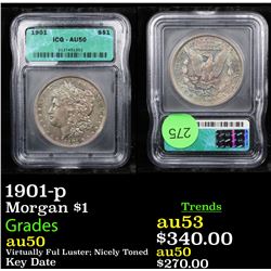 1901-p Morgan Dollar $1 Graded au50 BY ICG