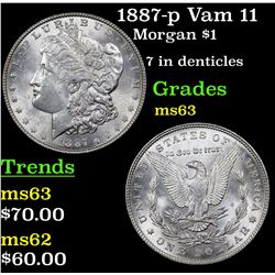 1887-p Vam 11 Morgan Dollar $1 Grades Select Unc