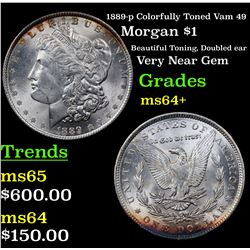 1889-p Colorfully Toned Vam 49 Morgan Dollar $1 Grades Choice+ Unc
