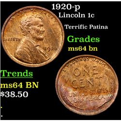 1920-p Lincoln Cent 1c Grades Choice Unc BN